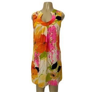 Trina Turk Bonita Dress Floral Orange Horseshoe Neckline Silk Sleeveless…